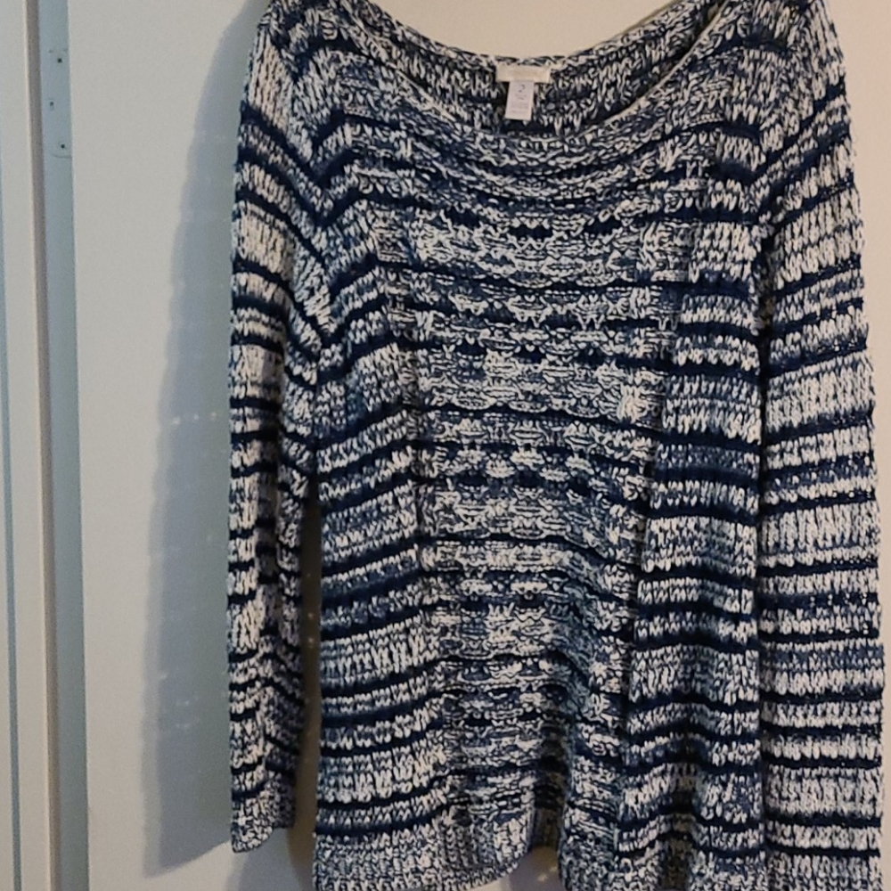 Chicos size 2 blue and white open weave sweater